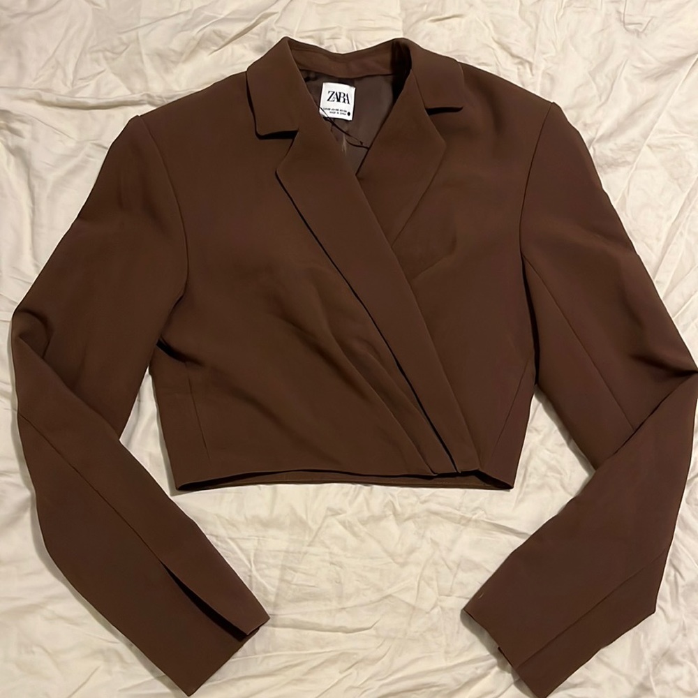 Cropped Brown Shoulder Pad Zara Blazer Size XS/0